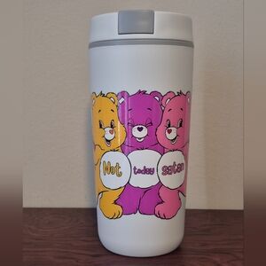 Cute Care Bears Flowers insulated travel 20oz mug tumbler white grey lid